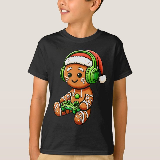 Camiseta Christmas Gamer Gingerbread Santa Hat Xmas Gaming  (Anverso)