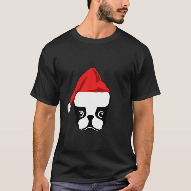 Camiseta Christmas Gift for Dog Lover Funny Santa Hat Bosto (Anverso)