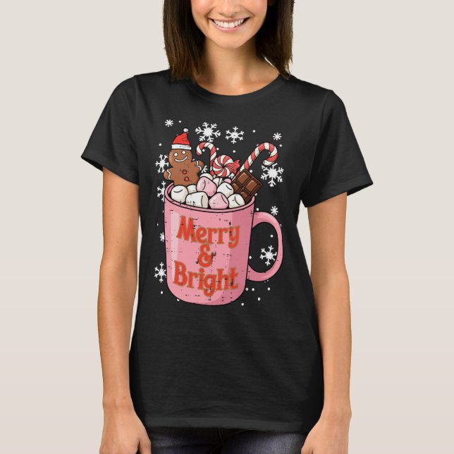 Camiseta Christmas Gingerbread Cocoa Merry Bright Xmas Wome (Anverso)