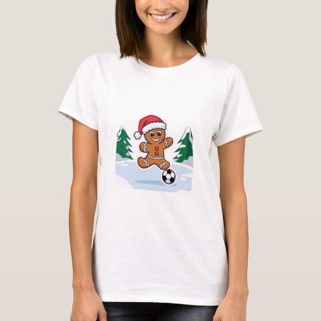 Camiseta Christmas Gingerbread Cookie playing soccer (Anverso)