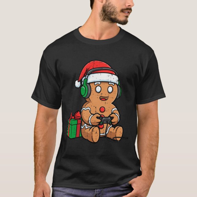 Camiseta Christmas Gingerbread Gamer Xmas Gaming Boys Kids  (Anverso)