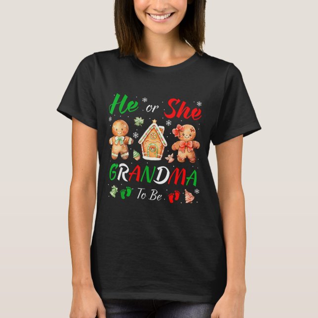 Camiseta Christmas Gingerbread Gender Reveal He Or She Gran (Anverso)