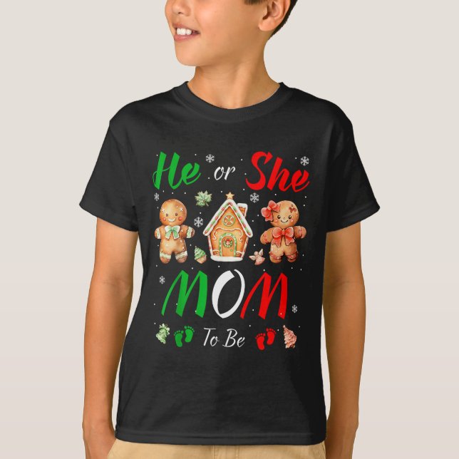 Camiseta Christmas Gingerbread Gender Reveal He Or She Mom  (Anverso)