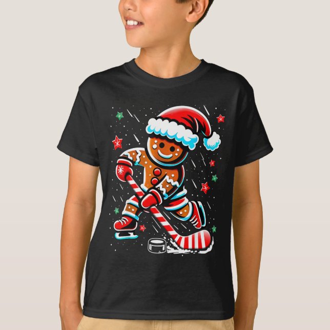 Camiseta Christmas Gingerbread Ice Hockey Srts Funny Xmas P (Anverso)