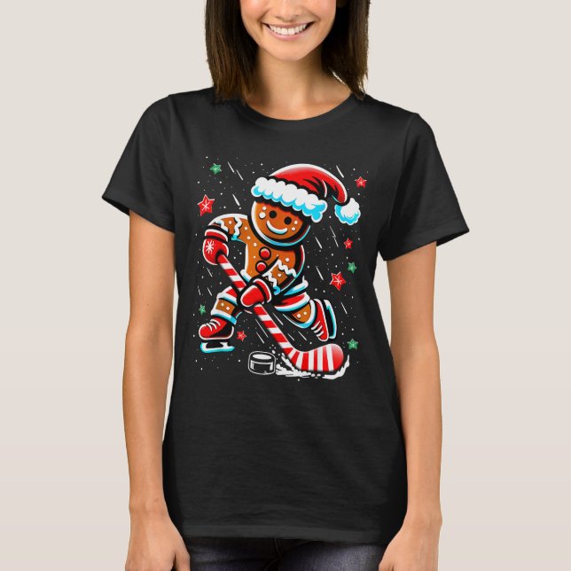 Camiseta Christmas Gingerbread Ice Hockey Srts Funny Xmas P (Anverso)