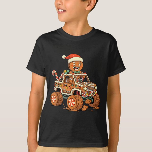 Camiseta Christmas Gingerbread Man Driving Truck Xmas Light (Anverso)