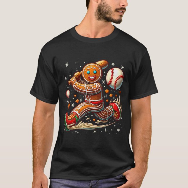 Camiseta Christmas Gingerbread Man Srts Player Funny Baseba (Anverso)