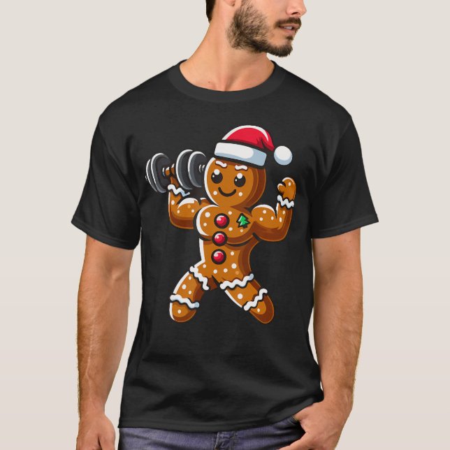 Camiseta Christmas Gingerbread Weightlifting Man Workout Bo (Anverso)
