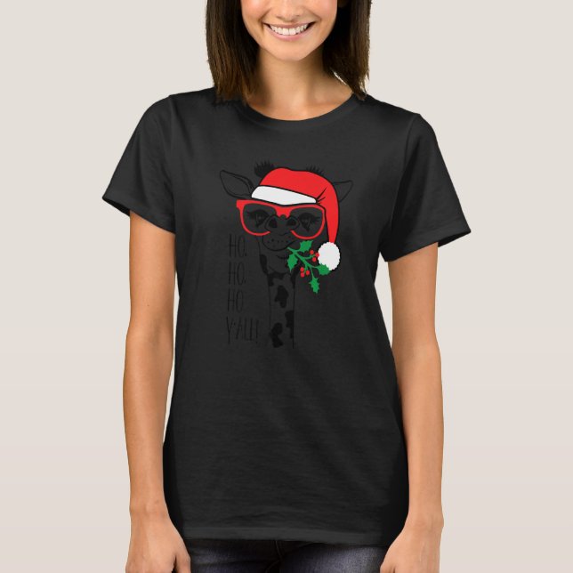 Camiseta Christmas Giraffe With Glasses Santa Hat Xmas (Anverso)