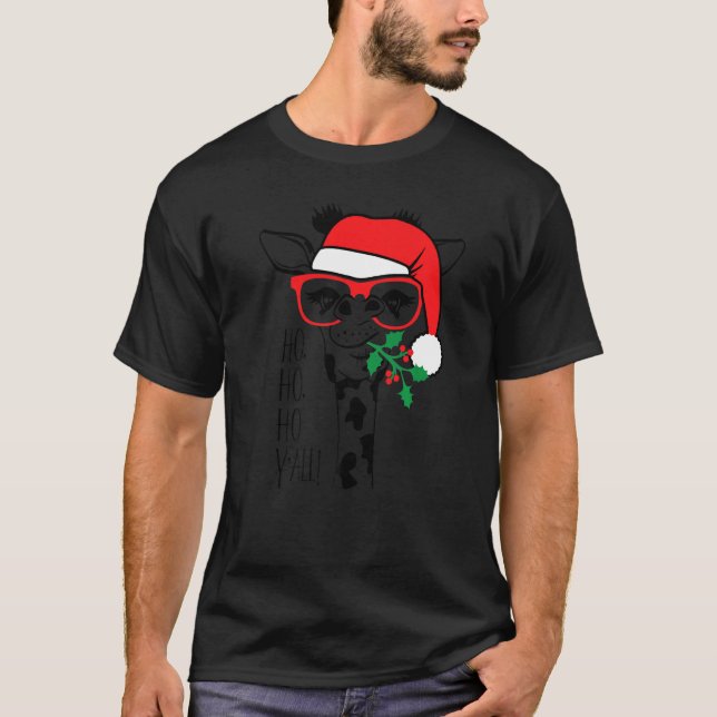 Camiseta Christmas Giraffe With Glasses Santa Hat Xmas (Anverso)
