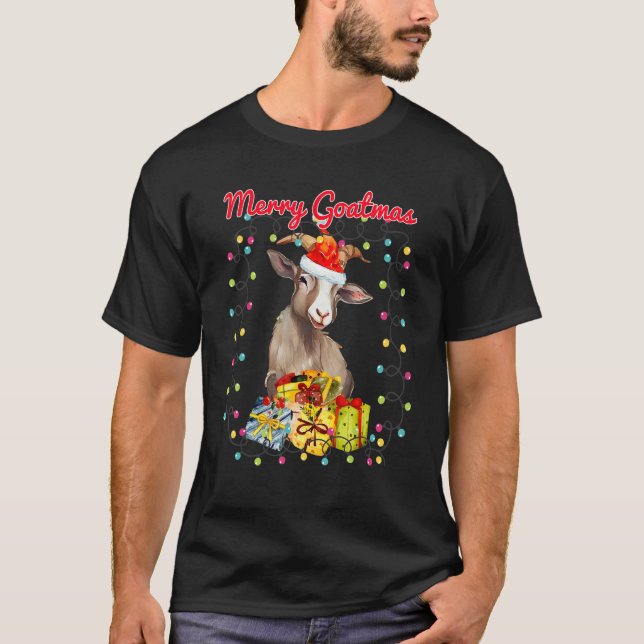 Camiseta Christmas Goat Wreathed in Holiday Lights(C) (Anverso)