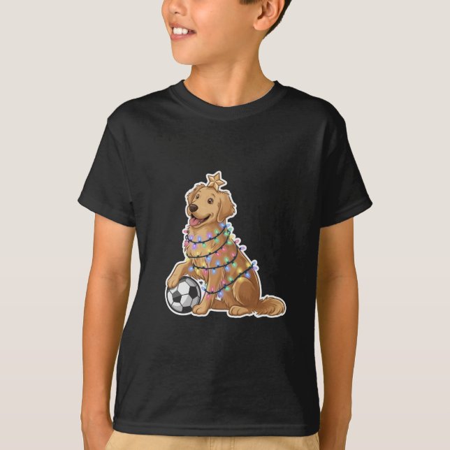Camiseta Christmas Golden Retriever Dog with Soccer Ball (Anverso)
