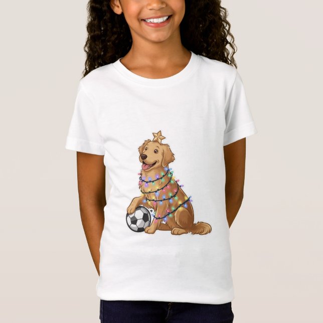 Camiseta Christmas Golden Retriever Dog with Soccer Ball (Anverso)