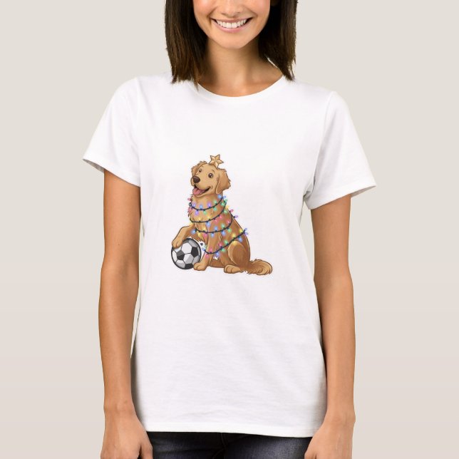Camiseta Christmas Golden Retriever Dog with Soccer Ball (Anverso)