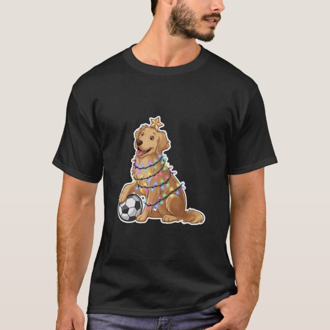 Camiseta Christmas Golden Retriever Dog with Soccer Ball (Anverso)