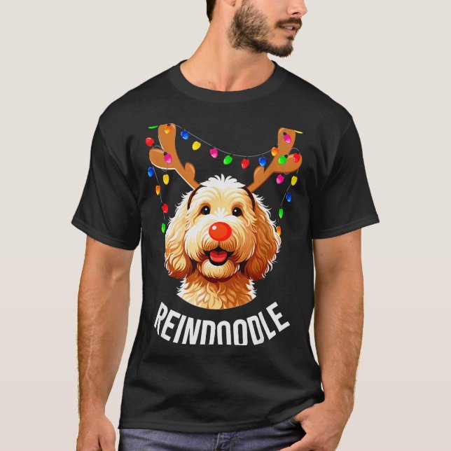Camiseta Christmas Goldendoodle Reindeer Doodle Dog Reindoo (Anverso)