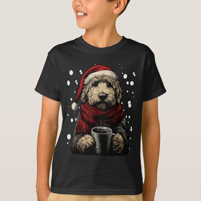Camiseta Christmas Goldendoodle Santa Hat Coffee Lover Funn (Anverso)