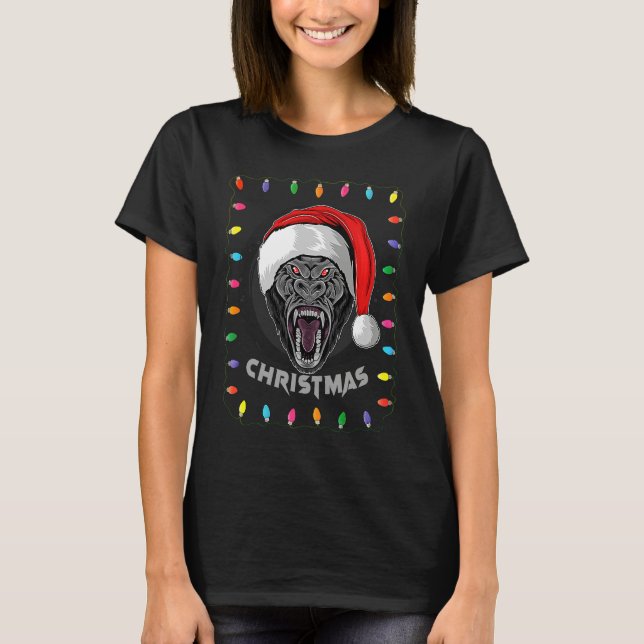 Camiseta Christmas Graphic Lights Holiday Gorilla Santa (Anverso)