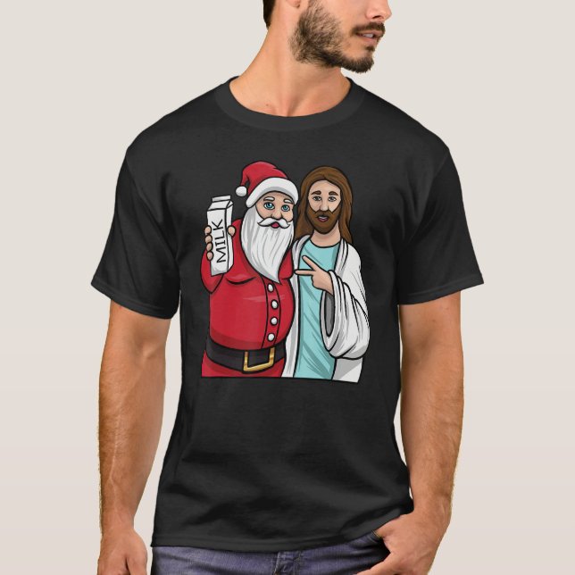 Camiseta Christmas Graphic Santa and Jesus Jingle Bros Milk (Anverso)