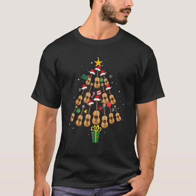 Camiseta Christmas Guitar Tree Santa Hat   Music Loves Xmas (Anverso)