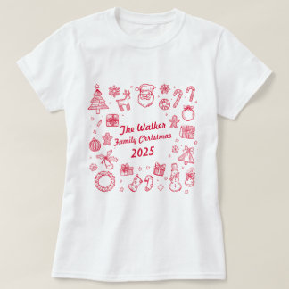 Camiseta Christmas Hand Drawn Doodles Custom Family