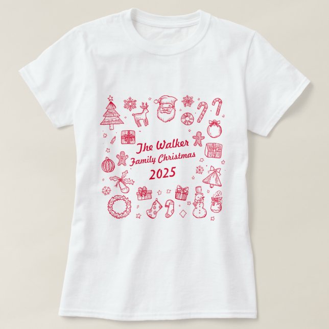 Camiseta Christmas Hand Drawn Doodles Custom Family (Diseño del anverso)