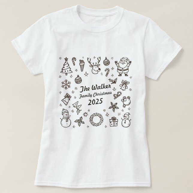 Camiseta Christmas Hand Drawn Doodles Custom Family Year  (Diseño del anverso)