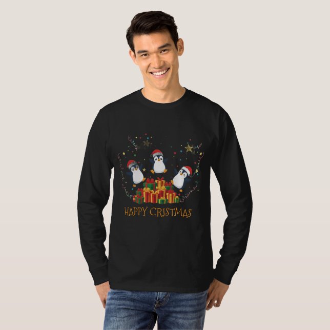 Camiseta Christmas Happy Penguins Gift Party (Anverso completo)