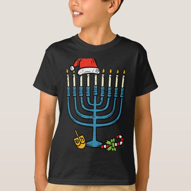 Camiseta Christmas Hat Menorah Jew Hanukkah Chanukah Men Wo (Anverso)