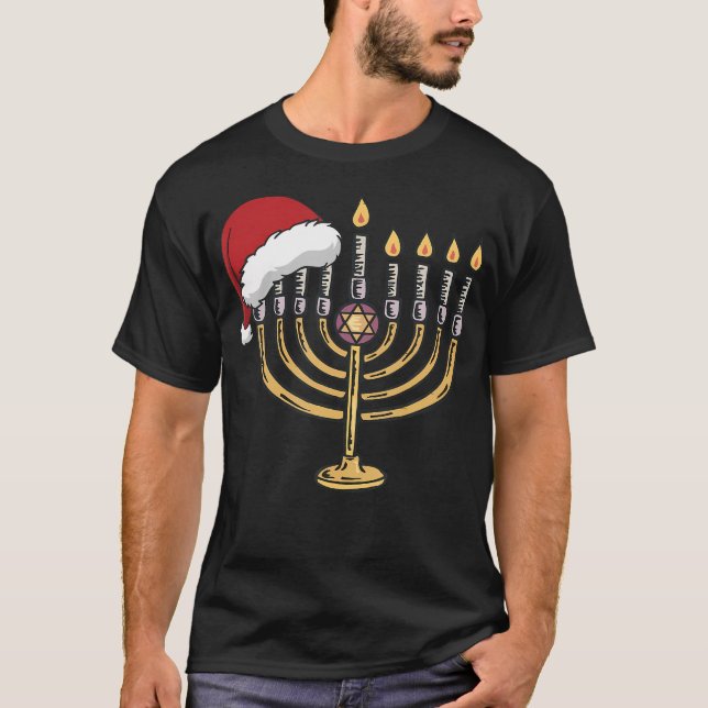 Camiseta Christmas Hat Menorah Jew Hanukkah Chanukah Men Wo (Anverso)