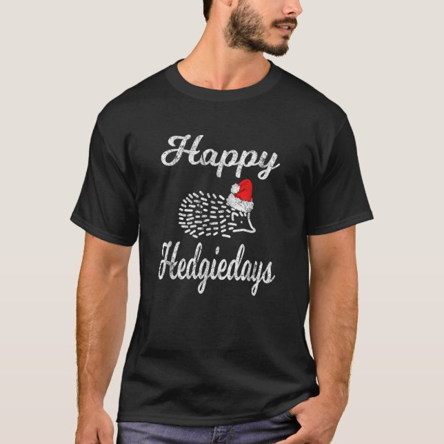 Camiseta Christmas Hedgehog Santa Hat Hedgie Holiday Retro  (Anverso)