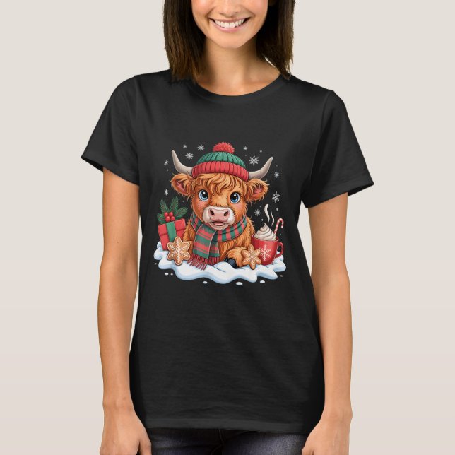 Camiseta Christmas Highland Cow Cute Heifer Cow Santa Hat M (Anverso)