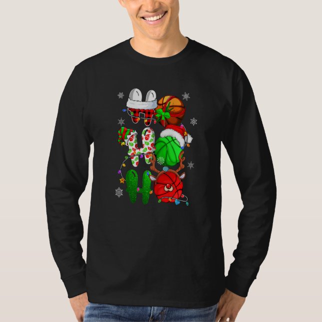 Camiseta Christmas Ho Ho Ho Basketball  Santa Reindeer Elf  (Anverso)