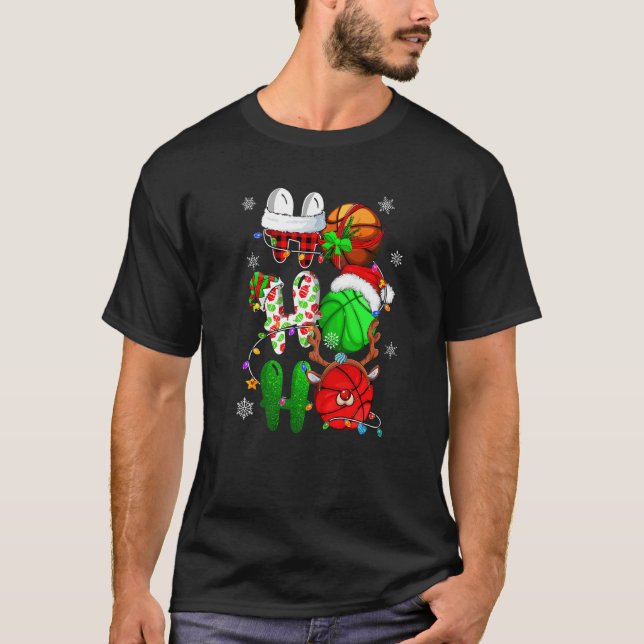 Camiseta Christmas Ho Ho Ho Basketball  Santa Reindeer Elf  (Anverso)