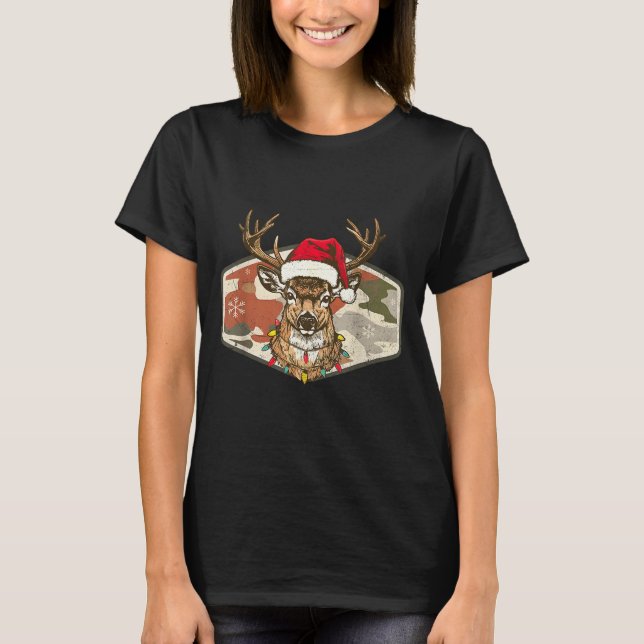 Camiseta Christmas Holiday Camo Hunting Reindeer Deer Xmas  (Anverso)