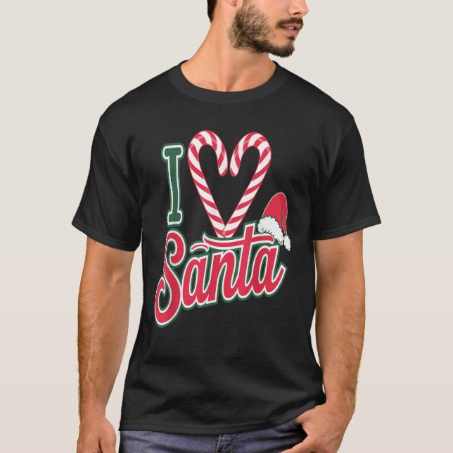 Camiseta Christmas I Love Santa Candy Cane Heart Men Women  (Anverso)