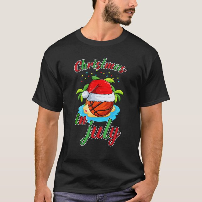 Camiseta Christmas In July Basketball Santa Hat Summer Part (Anverso)