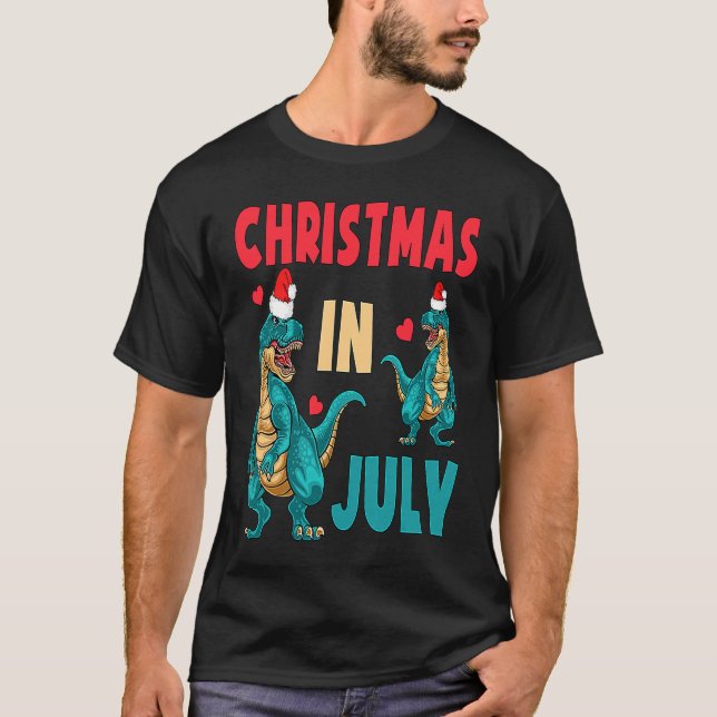 Camiseta Christmas In July Dinosaur Xmas Santa Hat Kids Rex (Anverso)