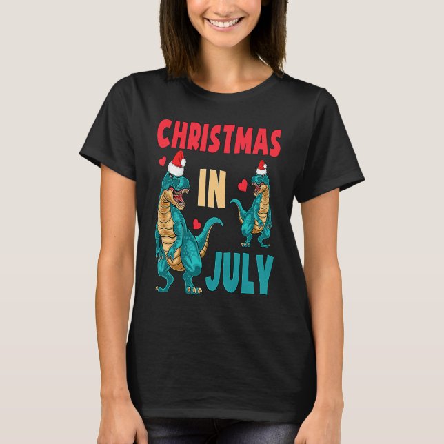 Camiseta Christmas In July Dinosaur Xmas Santa Hat Kids Rex (Anverso)