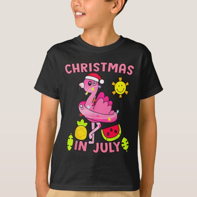 Camiseta Christmas In July Flamingo Beach Summer Christmas  (Anverso)
