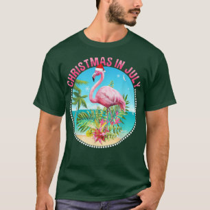 Camiseta Christmas In July Flamingo In Santa Hat Kids Toddl