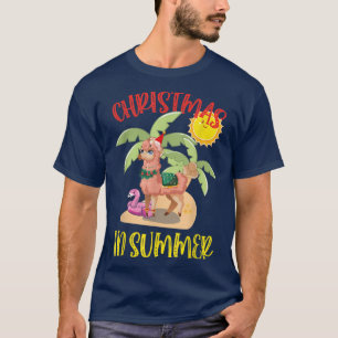 Camiseta Christmas In July Funny Llama Coconut And Flamingo