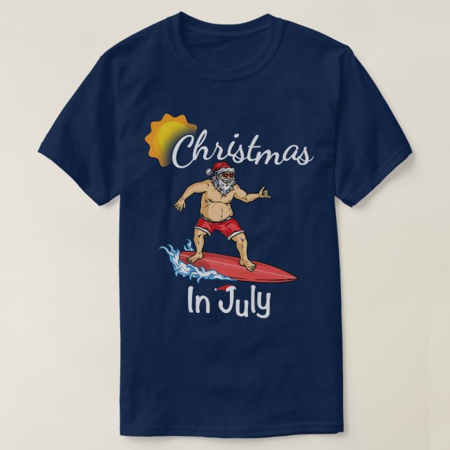 Camiseta Christmas in July Funny Surf Santa Hat Beach Summe (Diseño del anverso)