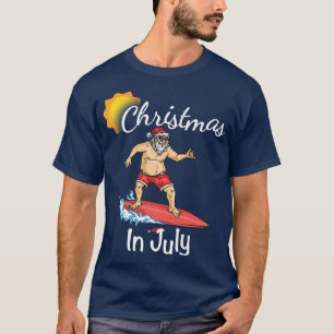 Camiseta Christmas in July Funny Surf Santa Hat Beach Summe