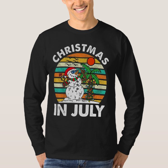 Camiseta Christmas In July Melting Snowman Beach Summer Ret (Anverso)