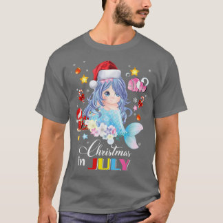 Camiseta Christmas In July Mermaid Santa Hat Funny 