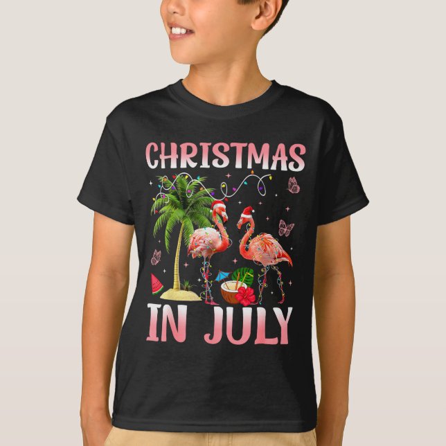 Camiseta Christmas In July Nk Flamingo Santa Hat Christmas  (Anverso)