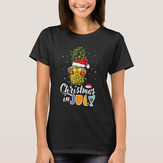 Camiseta Christmas In July Pineapple Christmas Tree Lights  (Anverso)