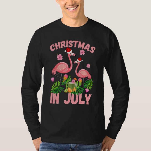 Camiseta Christmas in July Pink Flamingo Funny Xmas Men Wom (Anverso)