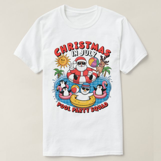 Camiseta Christmas in July Pool Party Squad Funny Santa Pen (Diseño del anverso)